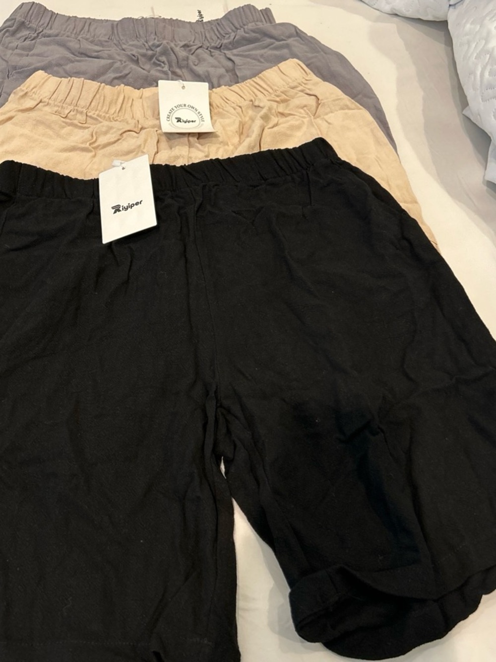 Women's Elastic-Waist Shorts Trio - Black, Beige, Gray (3 items)